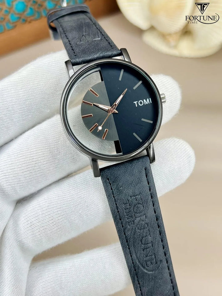 Men Multicolor PU Leather Strap Watch Round Dial Lightweight