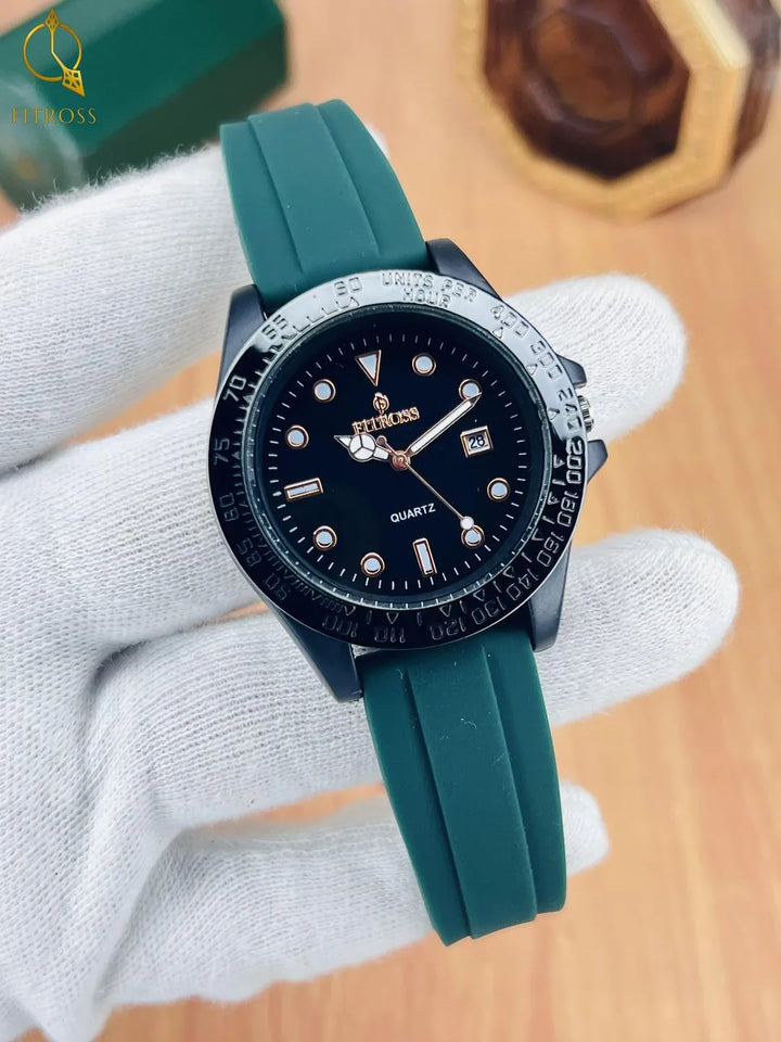 Black Rubber Strap Watch for Men with Date Window