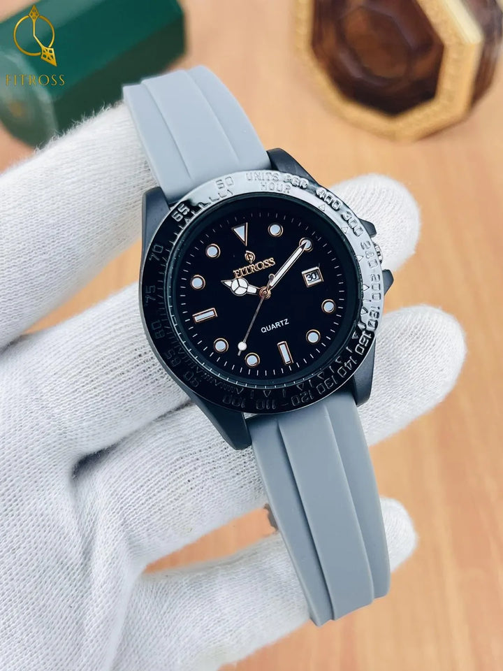 Black Rubber Strap Watch for Men with Date Window